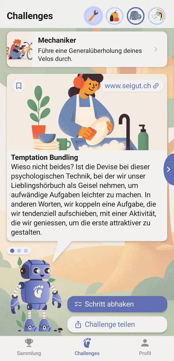 Robo shows a tip for a running challenge in the Seigut app